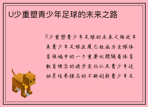 U少重塑青少年足球的未来之路