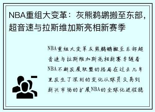 NBA重组大变革：灰熊鹈鹕搬至东部，超音速与拉斯维加斯亮相新赛季