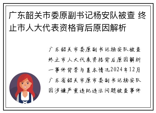 广东韶关市委原副书记杨安队被查 终止市人大代表资格背后原因解析