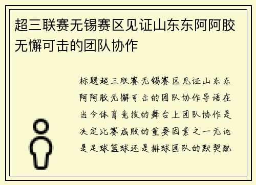 超三联赛无锡赛区见证山东东阿阿胶无懈可击的团队协作
